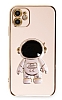 Eiroo Astronot iPhone 11 Standl Pembe Silikon Klf