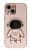 Eiroo Astronot iPhone 13 Standlı Pembe Silikon Kılıf