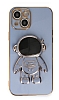 Eiroo Astronot iPhone 13 Standlı Mavi Silikon Kılıf