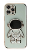 Eiroo Astronot iPhone 12 Pro Max Standlı Yeşil Silikon Kılıf