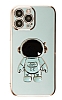 Eiroo Astronot iPhone 14 Pro Max Standl Yeil Silikon Klf