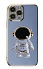 Eiroo Astronot iPhone 14 Pro Standl Mavi Silikon Klf