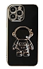 Eiroo Astronot iPhone 14 Pro Standl Siyah Silikon Klf