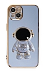 Eiroo Astronot iPhone 14 Standl Mavi Silikon Klf