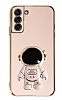 Eiroo Astronot Samsung Galaxy S21 Plus Standl Pembe Silikon Klf