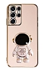 Eiroo Astronot Samsung Galaxy S21 Ultra Standl Pembe Silikon Klf
