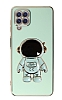 Eiroo Astronot Samsung Galaxy M22 Standl Yeil Silikon Klf