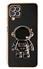 Eiroo Astronot Samsung Galaxy A12 / M12 Standl Siyah Silikon Klf