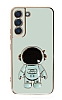Eiroo Astronot Samsung Galaxy S22 5G Standl Yeil Silikon Klf