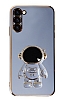 Eiroo Astronot Samsung Galaxy S23 Standl Mavi Silikon Klf