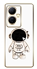 Eiroo Astronot Vivo V29 Lite Standl Kamera Korumal Beyaz Silikon Klf