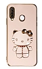 Eiroo Aynal Kitty Huawei P30 Lite Standl Pembe Silikon Klf