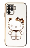 Eiroo Aynal Kitty Oppo Reno 5 Lite Standl Beyaz Silikon Klf