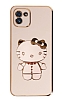 Eiroo Aynal Kitty Samsung Galaxy A03 Standl Pembe Silikon Klf