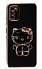 Eiroo Aynal Kitty Samsung Galaxy A03s Standl Siyah Silikon Klf