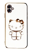 Eiroo Aynal Kitty Samsung Galaxy A04 Standl Beyaz Silikon Klf