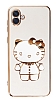 Eiroo Aynal Kitty Samsung Galaxy A04e Standl Beyaz Silikon Klf