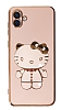 Eiroo Aynal Kitty Samsung Galaxy A04e Standl Pembe Silikon Klf