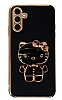 Eiroo Aynal Kitty Samsung Galaxy A04s Standl Siyah Silikon Klf