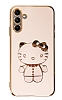 Eiroo Aynal Kitty Samsung Galaxy A04s Standl Pembe Silikon Klf