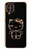 Eiroo Aynal Kitty Samsung Galaxy A12 Standl Siyah Silikon Klf