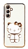 Eiroo Aynal Kitty Samsung Galaxy A14 4G Standl Beyaz Silikon Klf