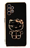 Eiroo Aynal Kitty Samsung Galaxy A23 Standl Siyah Silikon Klf