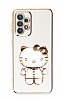 Eiroo Aynal Kitty Samsung Galaxy A72 5G Standl Beyaz Silikon Klf