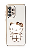 Eiroo Aynal Kitty Samsung Galaxy A72 Standl Beyaz Silikon Klf