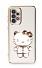 Eiroo Aynal Kitty Samsung Galaxy A73 Standl Beyaz Silikon Klf