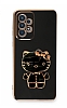 Eiroo Aynal Kitty Samsung Galaxy A73 Standl Siyah Silikon Klf