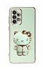 Eiroo Aynal Kitty Samsung Galaxy A73 Standl Yeil Silikon Klf
