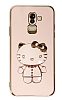 Eiroo Aynal Kitty Samsung Galaxy J8 Standl Pembe Silikon Klf