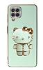 Eiroo Aynal Kitty Samsung Galaxy M12 Standl Yeil Silikon Klf