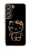 Eiroo Aynal Kitty Samsung Galaxy S21 FE 5G Standl Siyah Silikon Klf