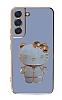 Eiroo Aynal Kitty Samsung Galaxy S21 FE 5G Standl Mavi Silikon Klf