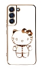 Eiroo Aynal Kitty Samsung Galaxy S21 Plus Standl Beyaz Silikon Klf