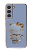 Eiroo Aynal Kitty Samsung Galaxy S21 Plus Standl Mavi Silikon Klf