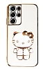 Eiroo Aynal Kitty Samsung Galaxy S21 Ultra Standl Beyaz Silikon Klf
