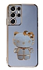 Eiroo Aynal Kitty Samsung Galaxy S21 Ultra Standl Mavi Silikon Klf