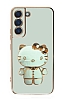 Eiroo Aynal Kitty Samsung Galaxy S22 Plus 5G Standl Yeil Silikon Klf