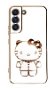 Eiroo Aynal Kitty Samsung Galaxy S22 Plus 5G Standl Beyaz Silikon Klf