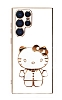 Eiroo Aynal Kitty Samsung Galaxy S22 Ultra 5G Standl Beyaz Silikon Klf