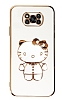 Eiroo Aynal Kitty Xiaomi Poco X3 Standl Beyaz Silikon Klf