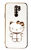 Eiroo Aynal Kitty Xiaomi Redmi 9 Standl Beyaz Silikon Klf