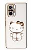 Eiroo Aynal Kitty Xiaomi Redmi Note 10 Pro Standl Beyaz Silikon Klf