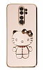 Eiroo Aynal Kitty Xiaomi Redmi Note 8 Pro Standl Pembe Silikon Klf