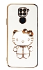 Eiroo Aynal Kitty Xiaomi Redmi Note 9 Standl Beyaz Silikon Klf