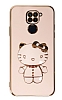 Eiroo Aynal Kitty Xiaomi Redmi Note 9 Standl Pembe Silikon Klf