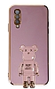 Eiroo Baby Bear Samsung Galaxy A70 Standl Mor Silikon Klf